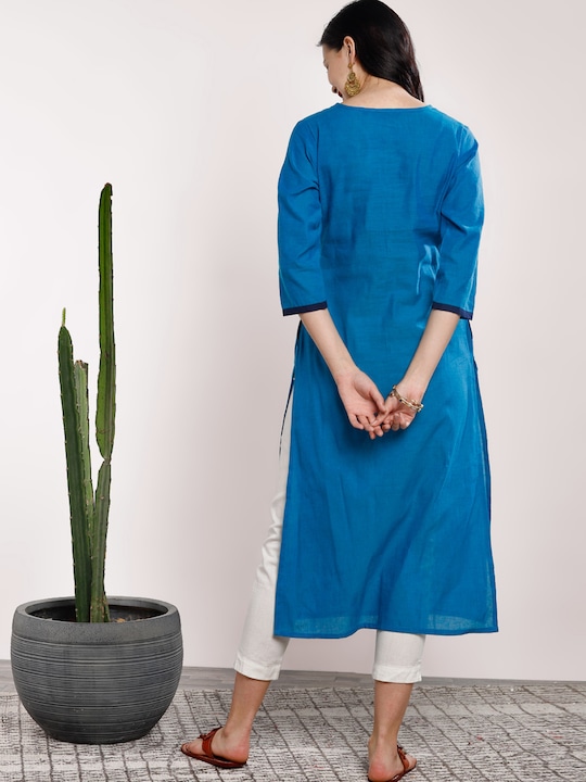 Sangria Women Blue Solid A-Line Kurta