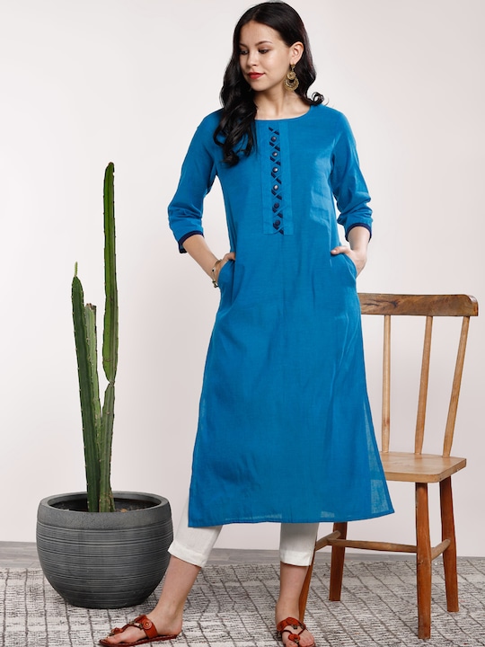 Sangria Women Blue Solid A-Line Kurta