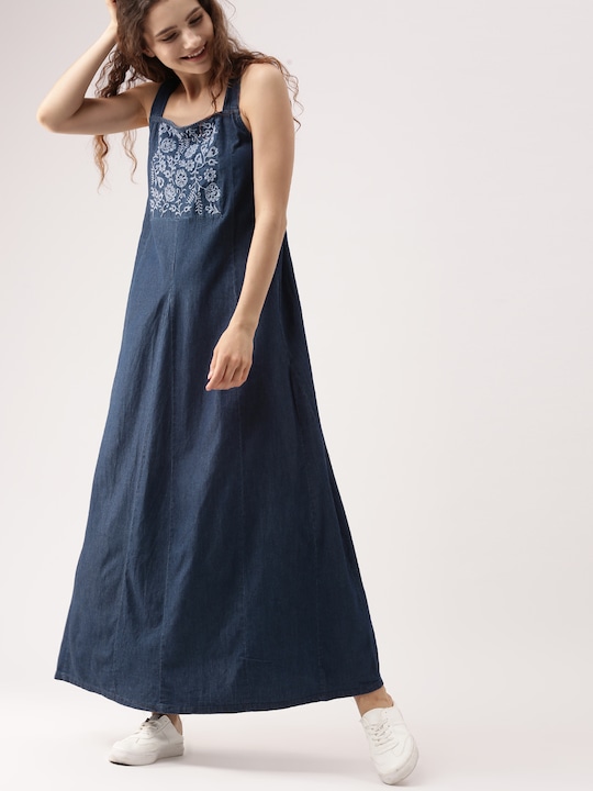 DressBerry Women Solid Denim Maxi Dress