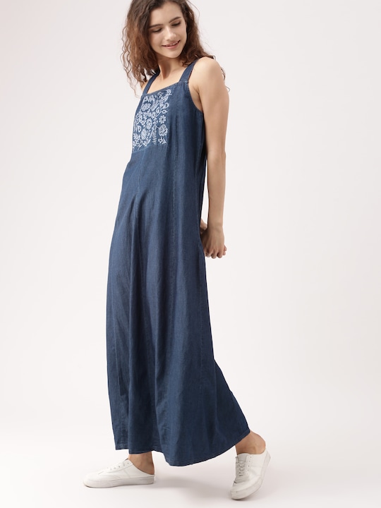 DressBerry Women Solid Denim Maxi Dress