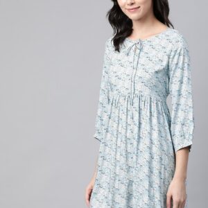 Mast & Harbour Floral Print Tie-Up Neck A-Line Dress