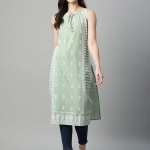 HERE&NOW Women Ethnic Motifs Printed Tie-Up Neck Kurta