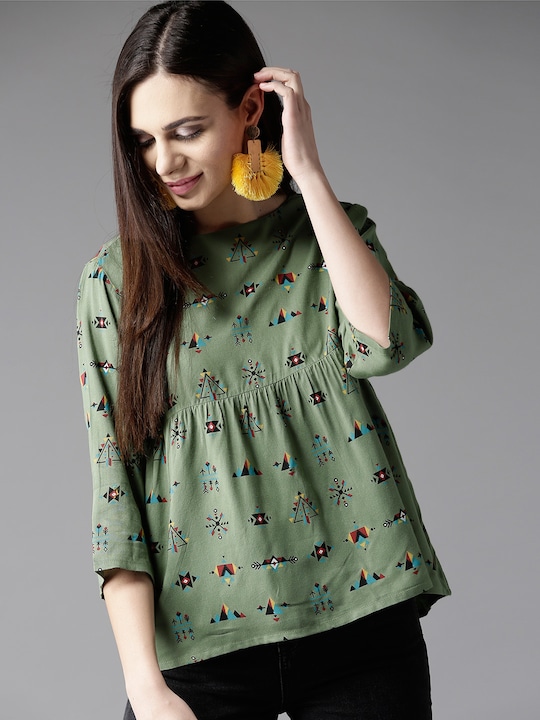 HERE&NOW Geometric A-Line Top with Gathered Detail