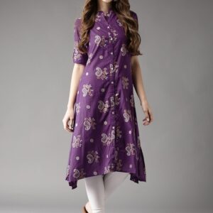 HERE&NOW Women Printed A-Line Asymmetric Kurta