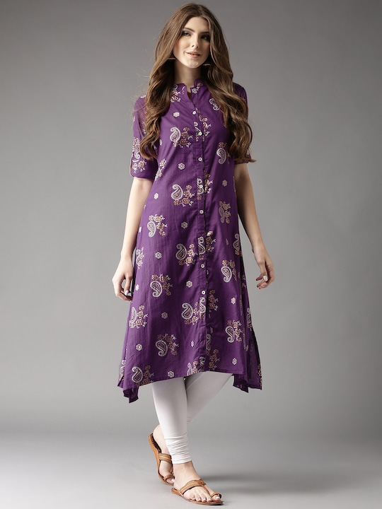 HERE&NOW Women Printed A-Line Asymmetric Kurta