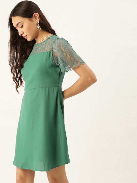 DressBerry Solid with Lace Detail A-Line Dress