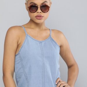 Kook N Keech Fringed Denim Pure Cotton Tank Top