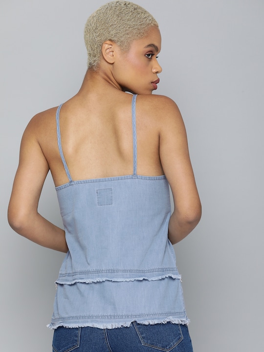 Kook N Keech Fringed Denim Pure Cotton Tank Top