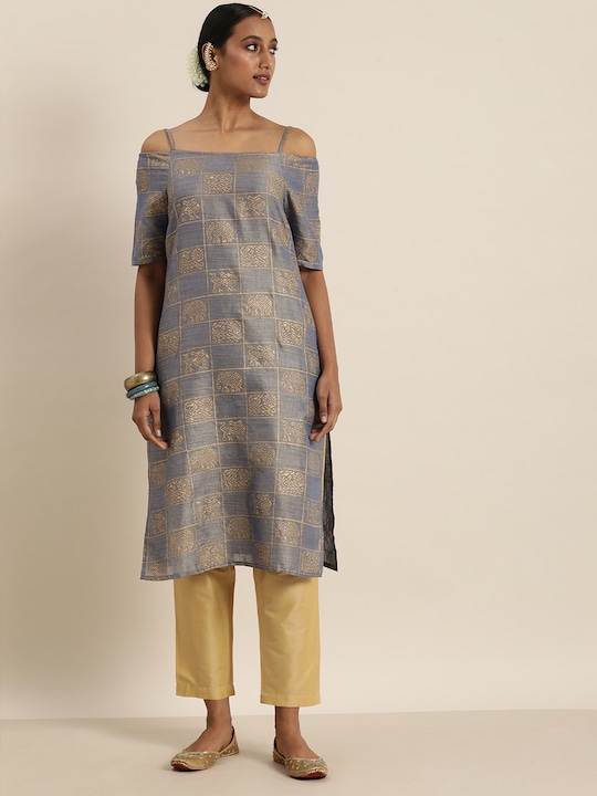 Taavi Women Kanchi Gold Khadi Print Sustainable Kurta