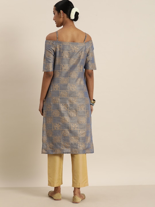 Taavi Women Kanchi Gold Khadi Print Sustainable Kurta