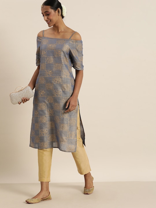 Taavi Women Kanchi Gold Khadi Print Sustainable Kurta