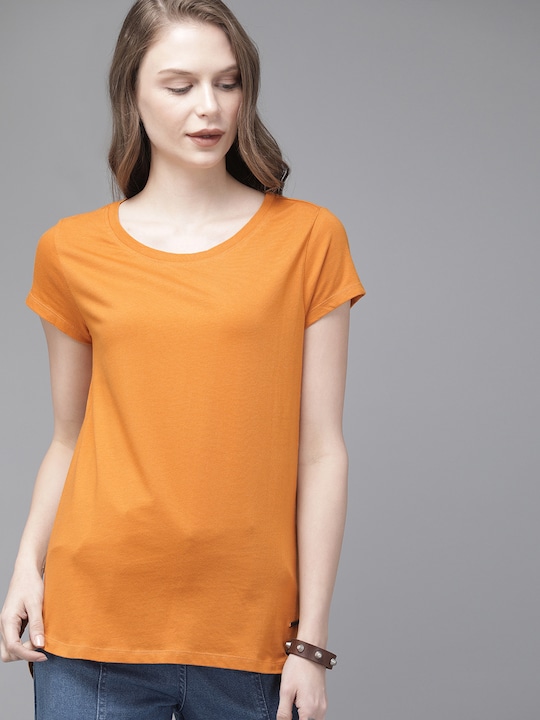 Roadster Women Solid Round Neck Pure Cotton T-shirt