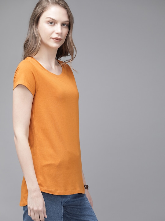 Roadster Women Solid Round Neck Pure Cotton T-shirt