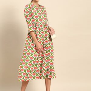 Anouk Pure Cotton Ethnic Motifs Print Midi A-Line Dress