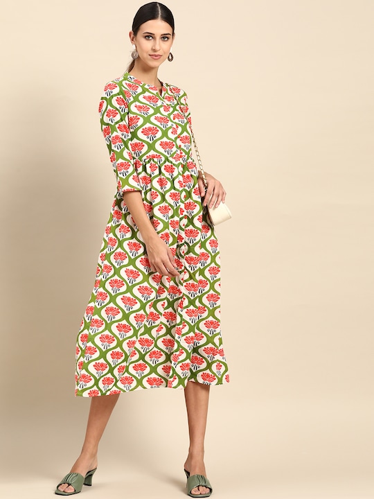 Anouk Pure Cotton Ethnic Motifs Print Midi A-Line Dress