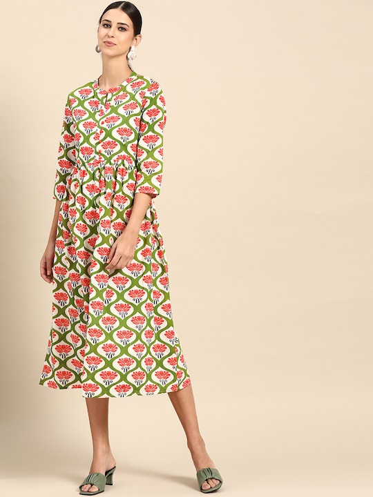 Anouk Pure Cotton Ethnic Motifs Print Midi A-Line Dress