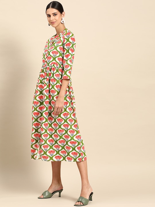 Anouk Pure Cotton Ethnic Motifs Print Midi A-Line Dress