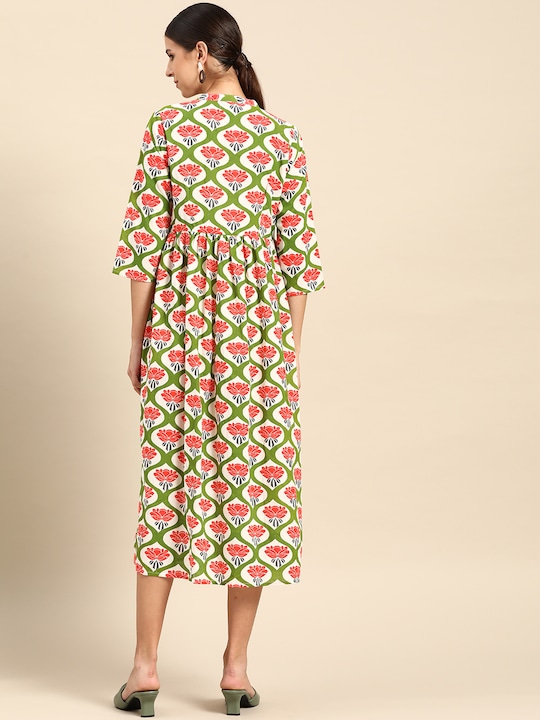 Anouk Pure Cotton Ethnic Motifs Print Midi A-Line Dress