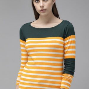 Roadster Yellow & White Striped Regular Top