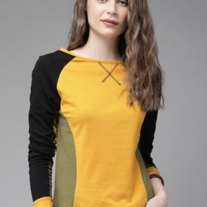 Roadster Women Colourblocked Cotton Pure Cotton T-shirt