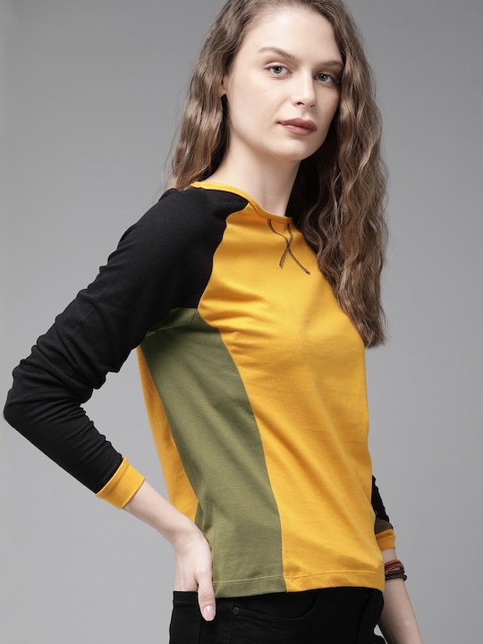 Roadster Women Colourblocked Cotton Pure Cotton T-shirt