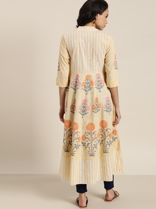 Taavi Women Sanganeri Folk Pure Cotton Anarkali Kurta