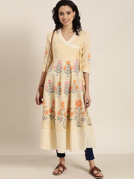 Taavi Women Sanganeri Folk Pure Cotton Anarkali Kurta