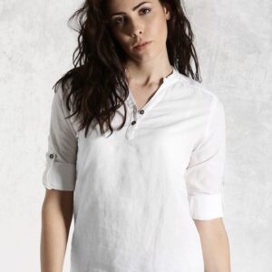 Roadster Pure Cotton Top With Roll-Up Sleeves