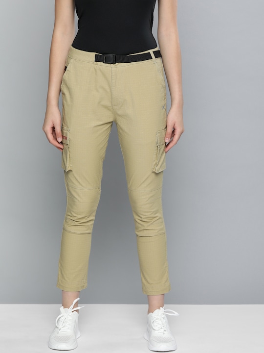 HRX Women Regular Fit Self-Checked Cropped Regular Trousers