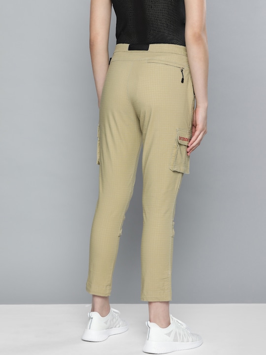 HRX Women Regular Fit Self-Checked Cropped Regular Trousers