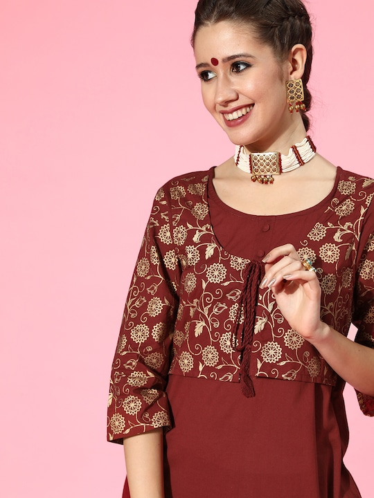 HERE&NOW Women Cotton Ethnic Motif Print A-line Kurta