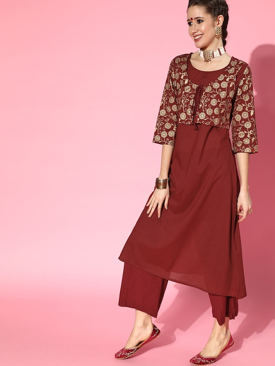 HERE&NOW Women Cotton Ethnic Motif Print A-line Kurta