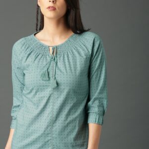 Roadster Geometric Smocked Pure Cotton Top