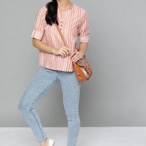 HERE&NOW  Pure Cotton Striped Roll-Up Sleeves Top