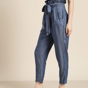 her by invictus Women Solid Chambray Trousers