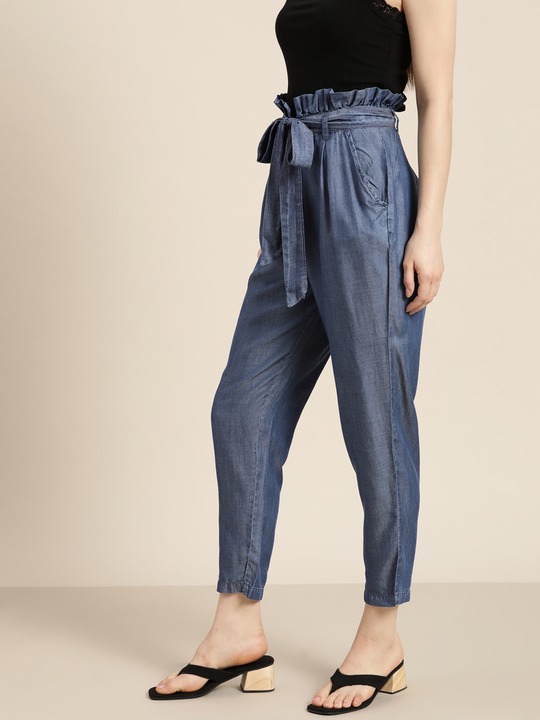 her by invictus Women Solid Chambray Trousers