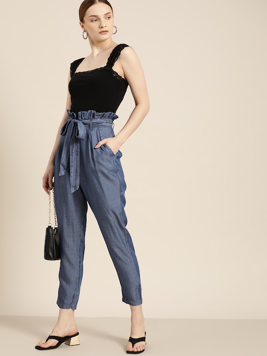 her by invictus Women Solid Chambray Trousers