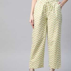 HERE&NOW Women Pure Cotton Chevron Print Ethnic Palazzos