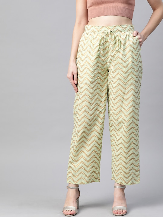 HERE&NOW Women Pure Cotton Chevron Print Ethnic Palazzos