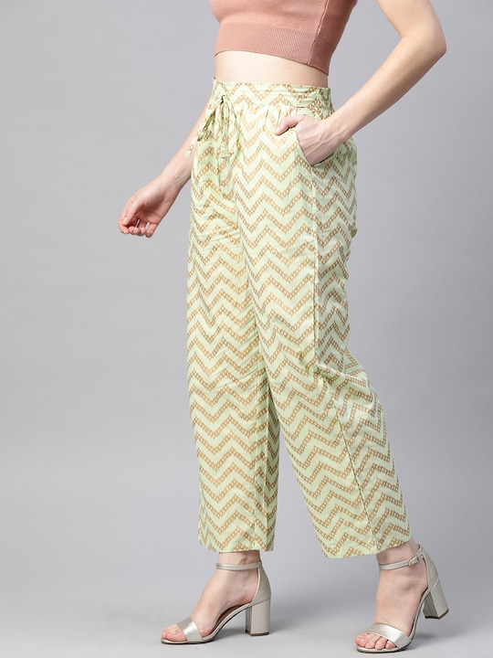 HERE&NOW Women Pure Cotton Chevron Print Ethnic Palazzos