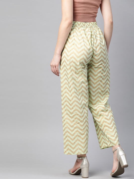 HERE&NOW Women Pure Cotton Chevron Print Ethnic Palazzos