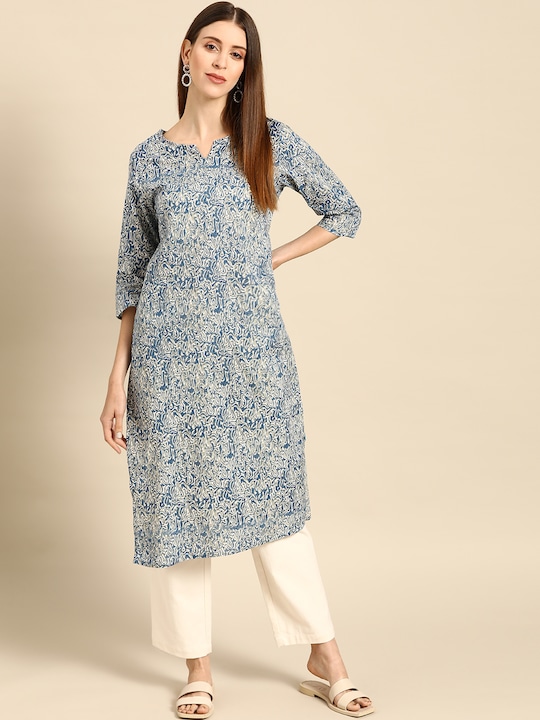 Anouk Women Printed Pure Cotton Straight Kurta