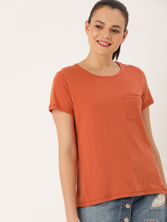 DressBerry Women Solid Round Neck Pure Cotton T-shirt