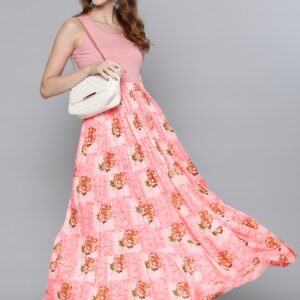 HERE&NOW Women Floral Print Tiered Flared Maxi Skirt