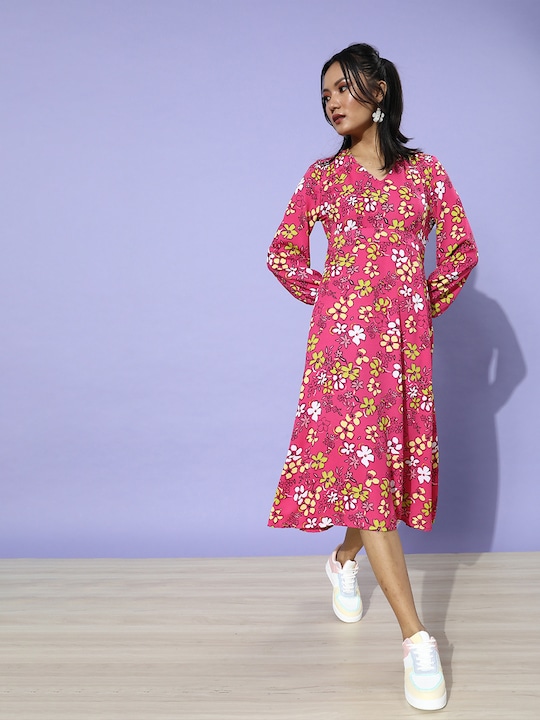 DressBerry Women Floral Puff Sleeves Dress