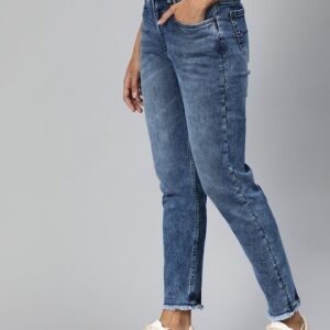 Mast & Harbour Women Mid-Rise Clean Look Stretchable Frayed Hem Jeans