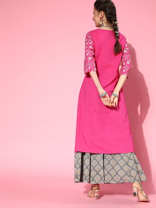 HERE&NOW Women Cotton Ethnic Motifs Printed Layered Kurta