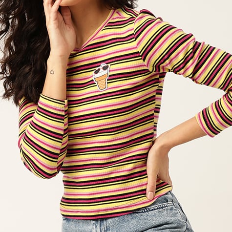 DressBerry Striped Ribbed Fitted Top