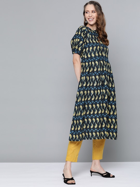 HERE&NOW Women Ethnic Motifs Printed Indigo Kurta