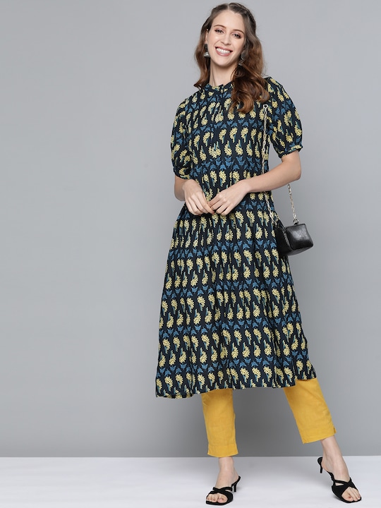 HERE&NOW Women Ethnic Motifs Printed Indigo Kurta